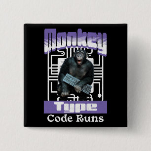 Monkey Typing Code Runs Programmer Humour 2 Inch Square Button