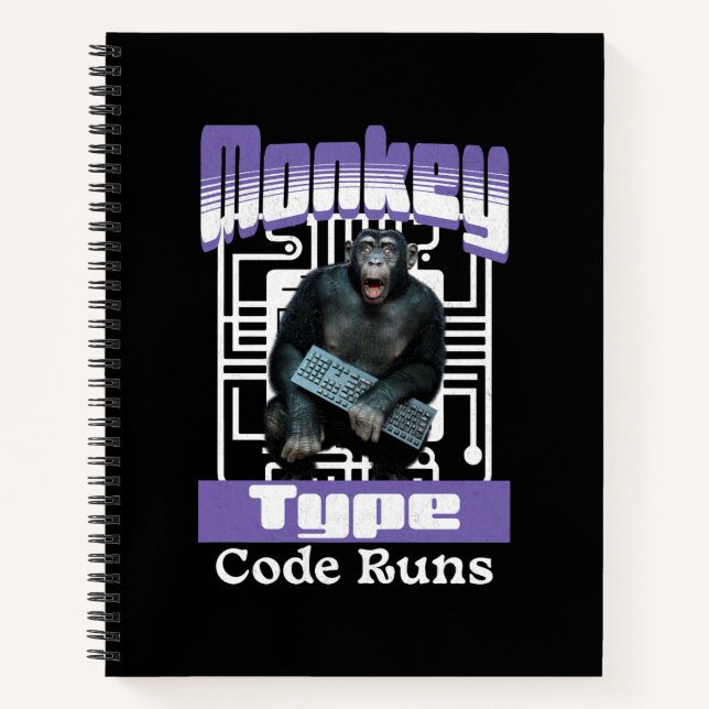 Monkey Typing Code Runs Programmer Humour Notebook (Front)