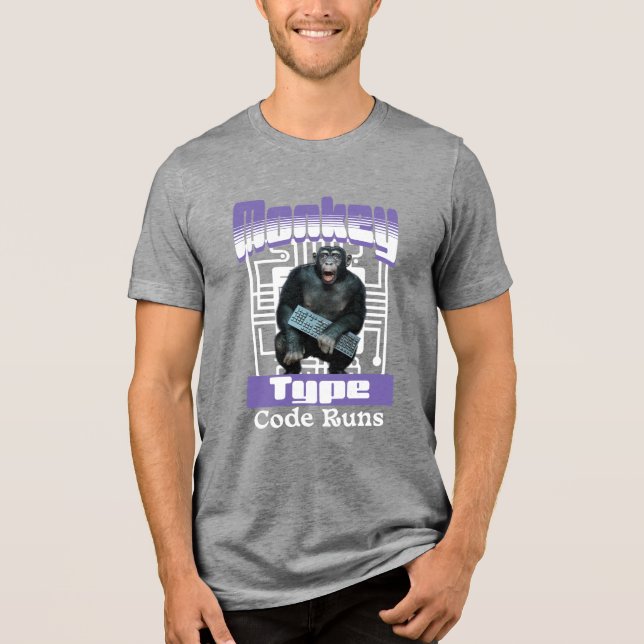 Monkey Typing Code Runs Programmer Humour Tri-Blend Shirt (Front)