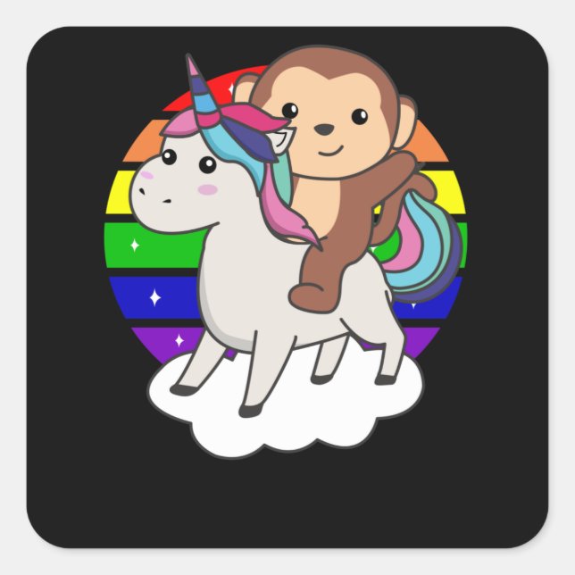 Monkey Unicorn Rainbow Animals Monkey Unicorns Square Sticker (Front)