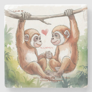 Monkey Valentines Stone Coaster