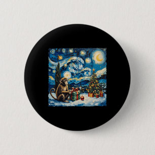 Monkey Van Gogh Style Starry Night Christmas Winte 2 Inch Round Button