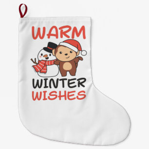 Monkey Warm Winter Wishes Snowman Large Christmas Stocking