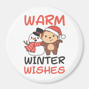 Monkey Warm Winter Wishes Snowman Magnet