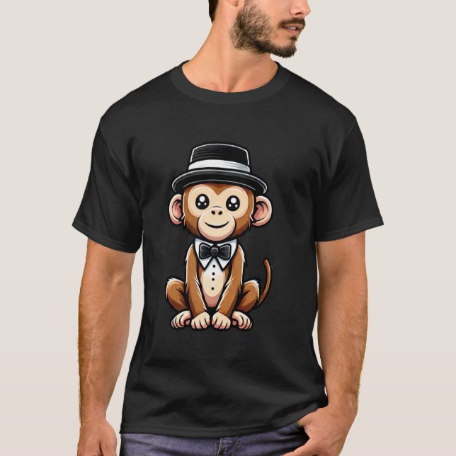 Monkey Wearing A Hat And Bowtie T-Shirt (Front)