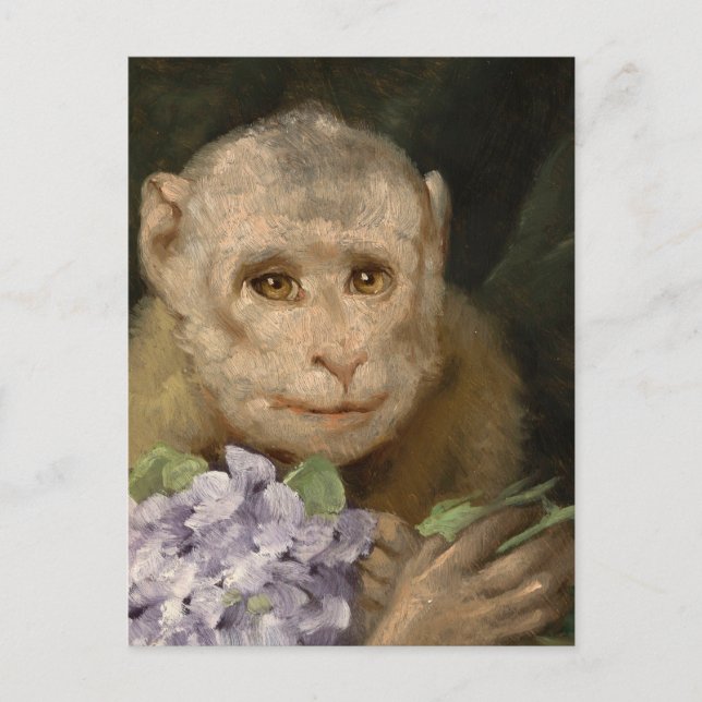 Monkey with a Bouquet of Violets | Gabriel von Max Postcard (Front)