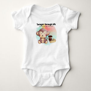 MONKEY WITH A CHESSE CAKE AND COFFEE BABY BODYSUIT