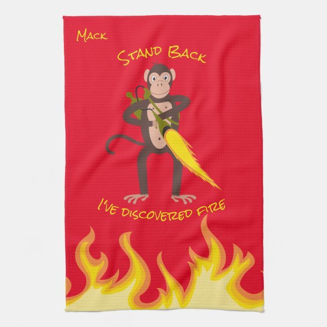 Monkey With a Flamethrower Kitchen Towel (Vertical)