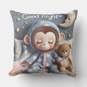 Monkey with a Teddy Bear, Collection by Natasha Us Throw Pillow