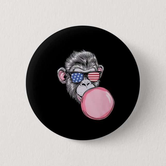 Monkey With American Flag Sungles 4th Of July Gift 2 Inch Round Button (Front)