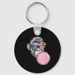Monkey With American Flag Sungles 4th Of July Gift Keychain