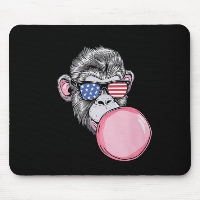 Monkey With American Flag Sungles 4th Of July Gift Mouse Pad (Front)