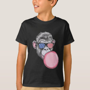 Monkey With American Flag Sungles 4th Of July Gift T-Shirt