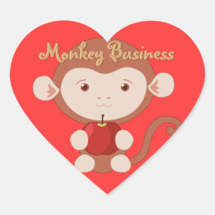 Monkey with Apple Heart Stickers