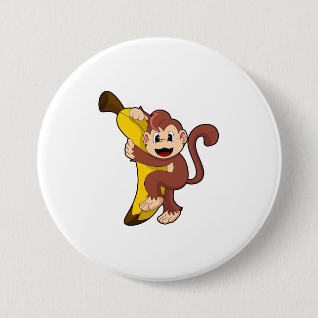 Monkey with Banana (1).PNG 3 Inch Round Button (Front)