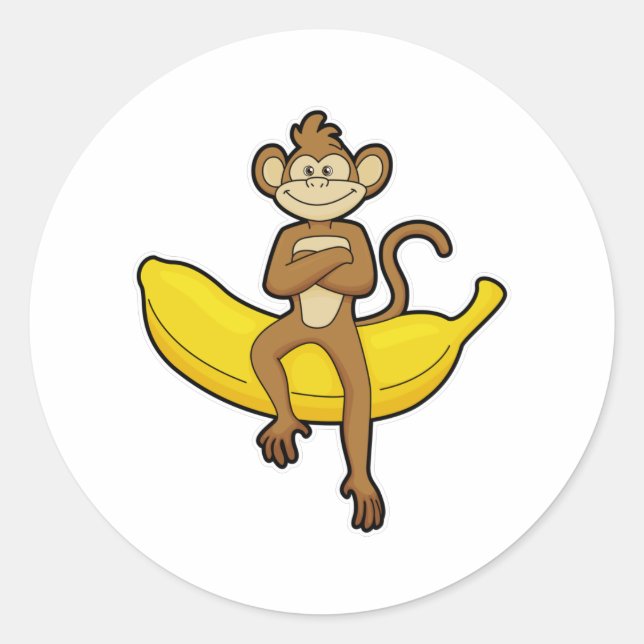 Monkey with Banana Classic Round Sticker (Front)