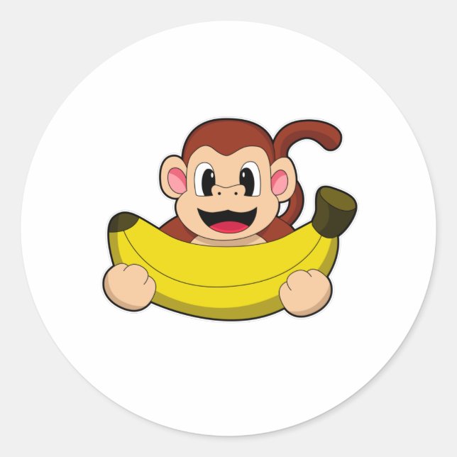 Monkey with Banana Classic Round Sticker (Front)
