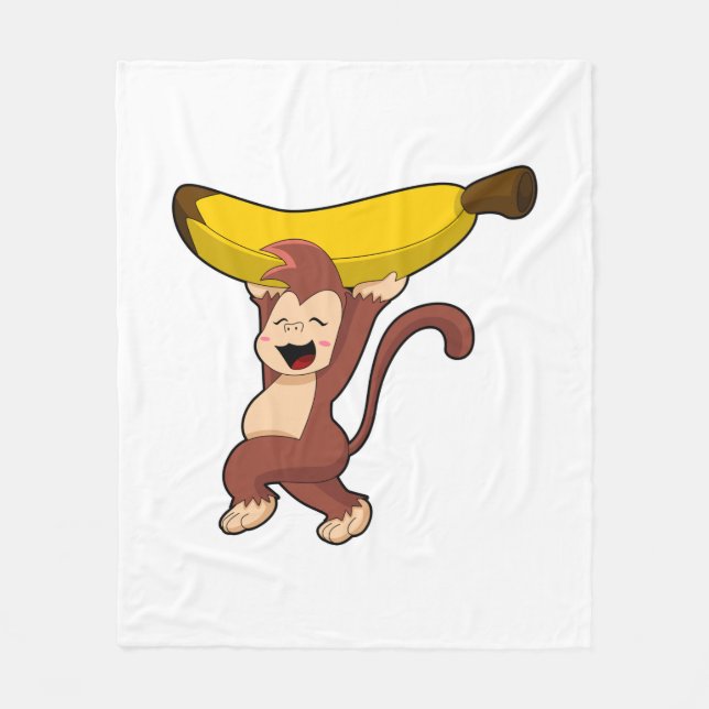 Monkey with Banana Fleece Blanket (Front)