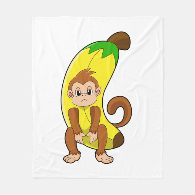 Monkey with Banana Fleece Blanket (Front)