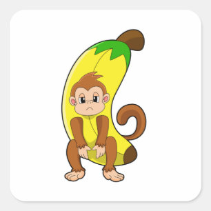 Monkey with Banana Square Sticker