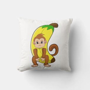 Monkey with Banana Throw Pillow