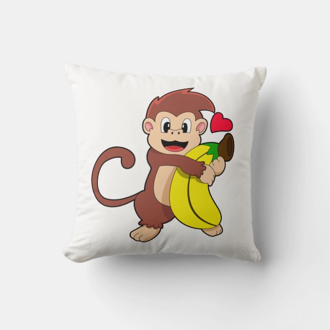 Monkey with Banana Throw Pillow (Front)
