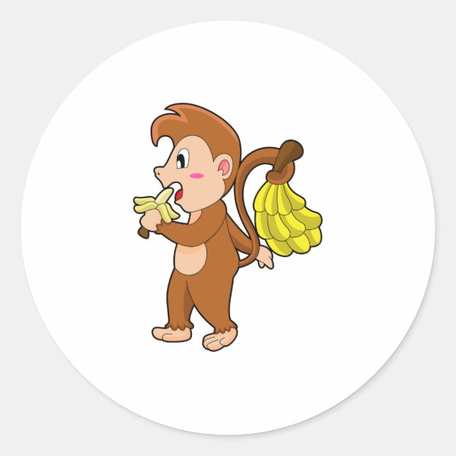 Monkey with Bananas Classic Round Sticker (Front)