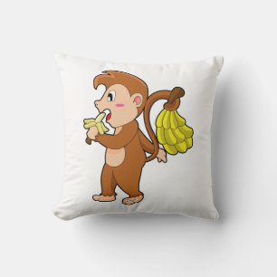 Monkey with Bananas Throw Pillow