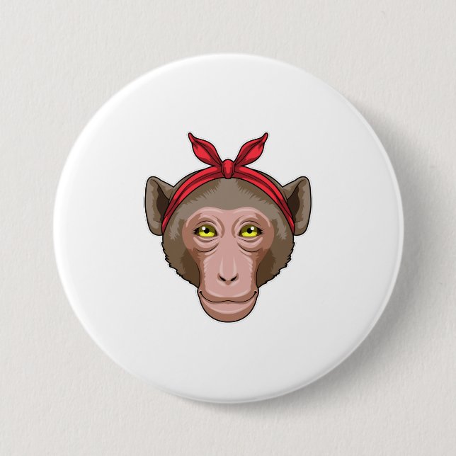 Monkey with Bandana 3 Inch Round Button (Front)