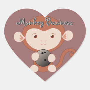 Monkey with Bowling ball Heart Stickers