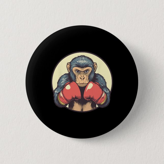 Monkey With Boxing Gloves Determined  2 Inch Round Button (Front)
