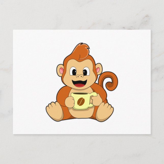 Monkey with Cup of Coffee Postcard (Front)