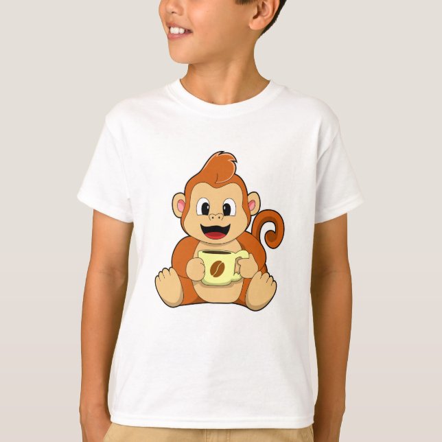Monkey with Cup of Coffee T-Shirt (Front)