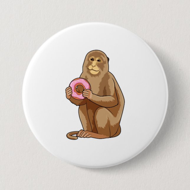 Monkey with Doughnut 3 Inch Round Button (Front)