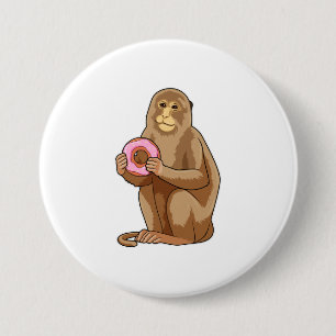 Monkey with Doughnut 3 Inch Round Button