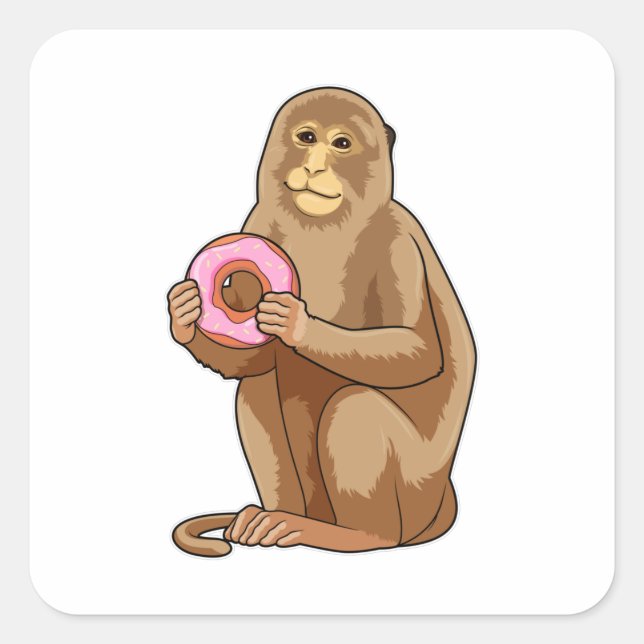 Monkey with Doughnut Square Sticker (Front)