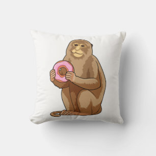 Monkey with Doughnut Throw Pillow