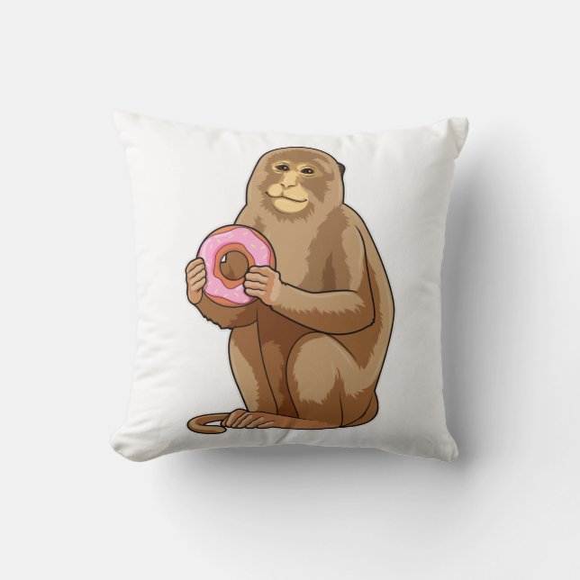 Monkey with Doughnut Throw Pillow (Front)