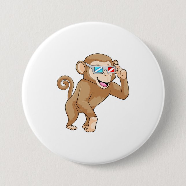 Monkey with Glasses 3 Inch Round Button (Front)
