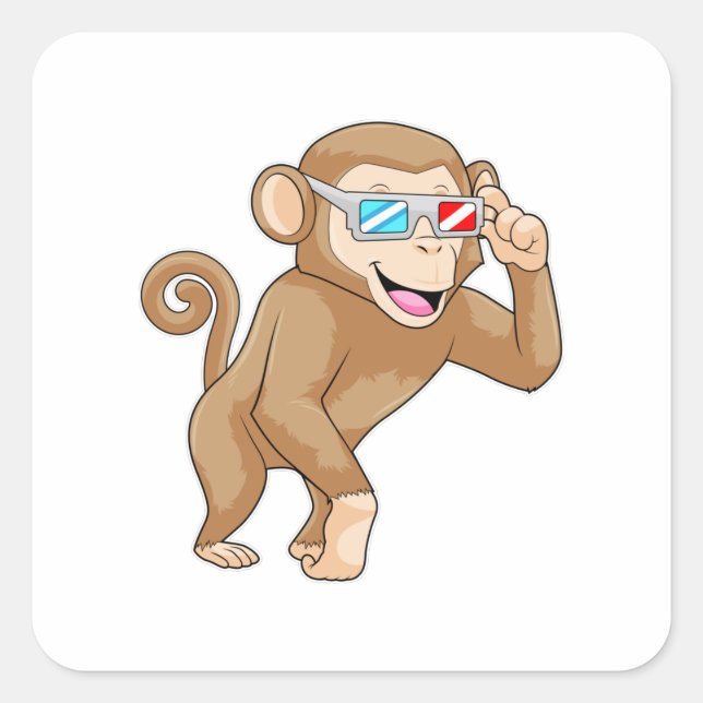 Monkey with Glasses Square Sticker (Front)