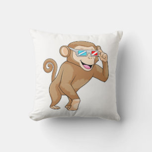 Monkey with Glasses Throw Pillow