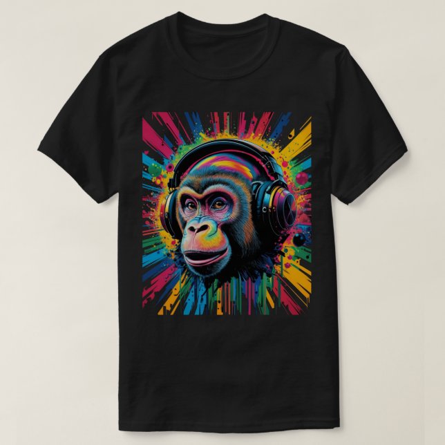  Monkey with Headphones Splash of Paint Vibrant T-Shirt (Design Front)