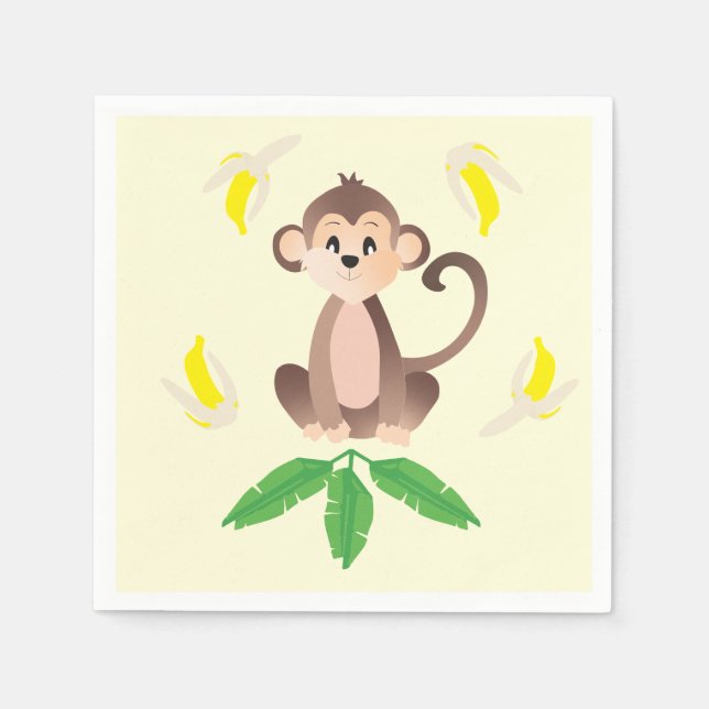 Monkey With Peeled Bananas Tropical Jungle Animal Napkin (Front)