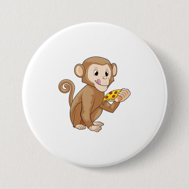 Monkey with Piece of Pizza 3 Inch Round Button (Front)