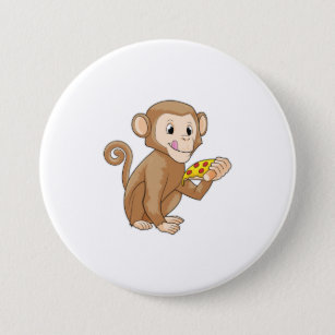 Monkey with Piece of Pizza 3 Inch Round Button