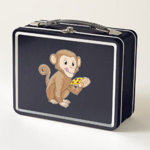Monkey with Piece of Pizza Metal Lunch Box