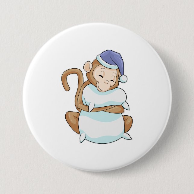 Monkey with Pillow & Sleepyhead 3 Inch Round Button (Front)