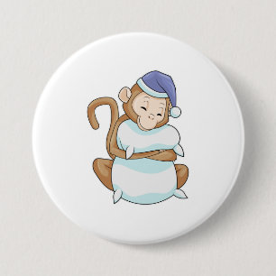 Monkey with Pillow & Sleepyhead 3 Inch Round Button