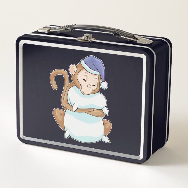 Monkey with Pillow & Sleepyhead Metal Lunch Box (Front)