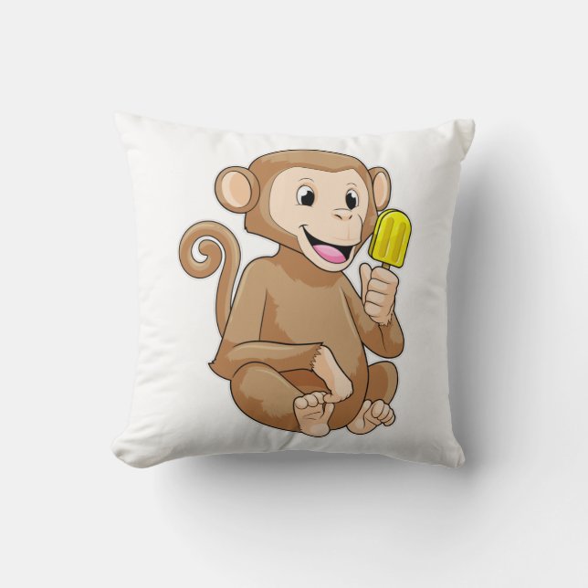 Monkey with Popsicle Throw Pillow (Front)